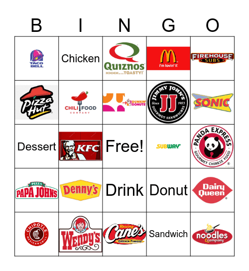 Fast Food Restaurant Logos Bingo Card