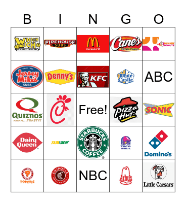 Fast Food Restaurant Logos Bingo Card