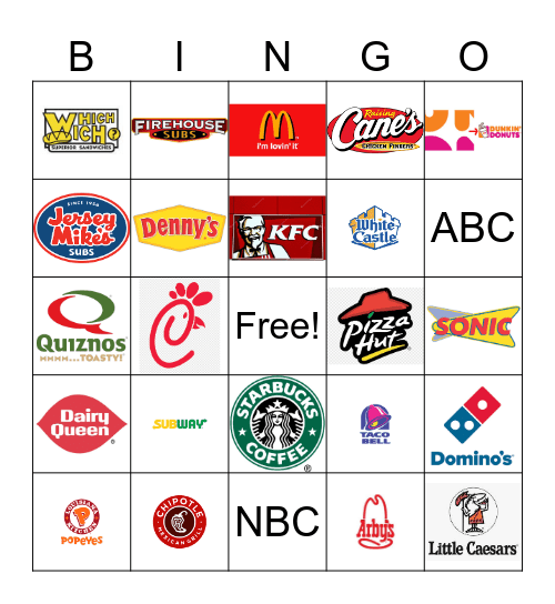 Fast Food Restaurant Logos Bingo Card