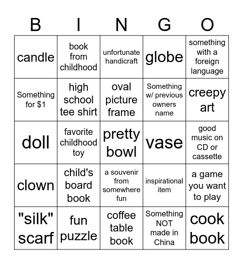 Thrift Store Bingo! Bingo Card