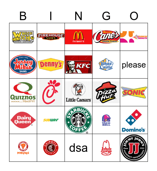 Fast Food Restaurant Logos Bingo Card