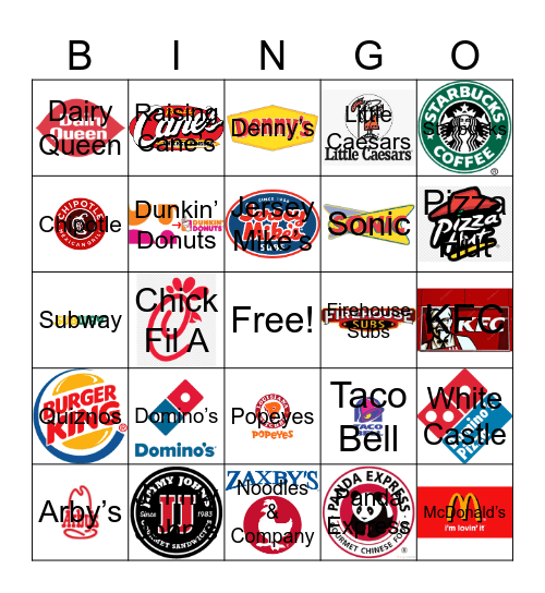 Fast Food Restaurant Logos Bingo Card