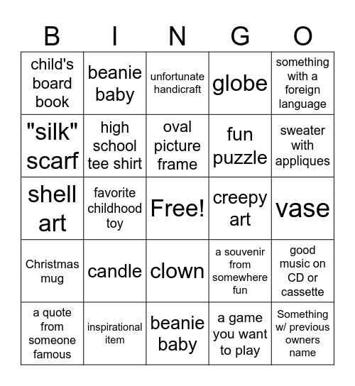 Thrift Store Bingo! Bingo Card