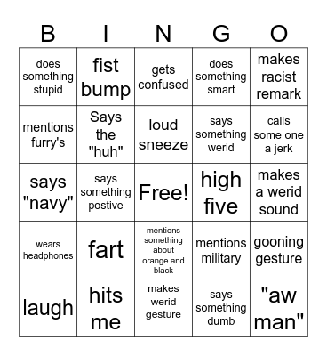 Connans black out Bingo Card