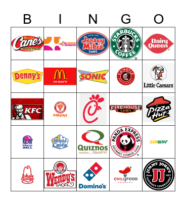 Fast Food Restaurant Logos Bingo Card