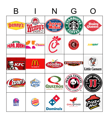 Fast Food Restaurant Logos Bingo Card