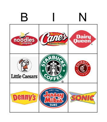 Fast Food Restaurant Logos Bingo Card