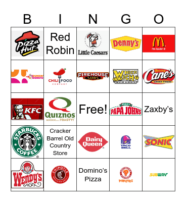 Fast Food Restaurant Logos Bingo Card
