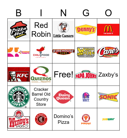 Fast Food Restaurant Logos Bingo Card