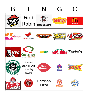 Fast Food Restaurant Logos Bingo Card