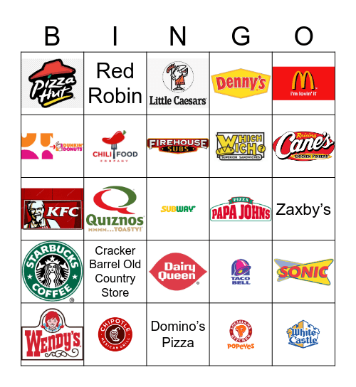 Fast Food Restaurant Logos Bingo Card