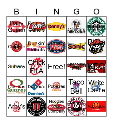 Fast Food Restaurant Logos Bingo Card