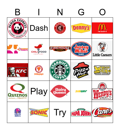 Fast Food Restaurant Logos Bingo Card