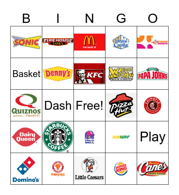 Fast Food Restaurant Logos Bingo Card