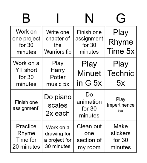 Productivity Bing(o) Bingo Card