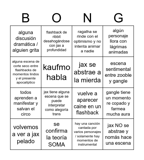 Predicciones para el final de TADC Bingo Card