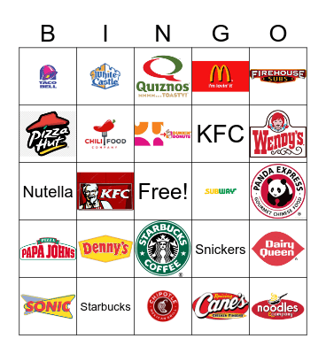 Fast Food Restaurant Logos Bingo Card
