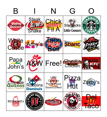 Fast Food Restaurant Logos Bingo Card