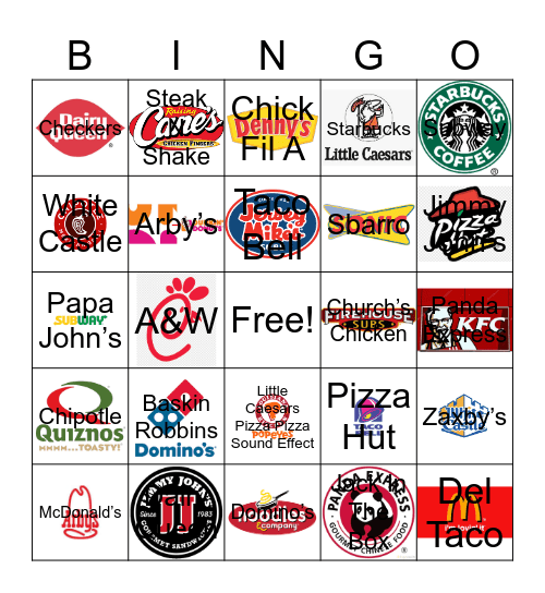 Fast Food Restaurant Logos Bingo Card