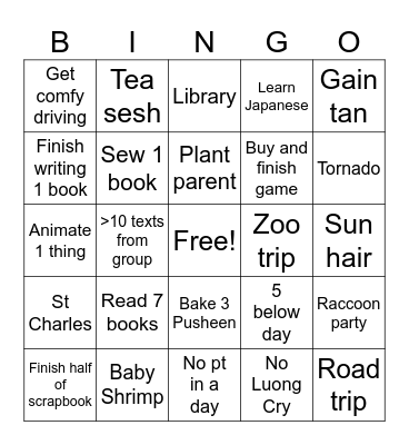 Summer Bingo Card