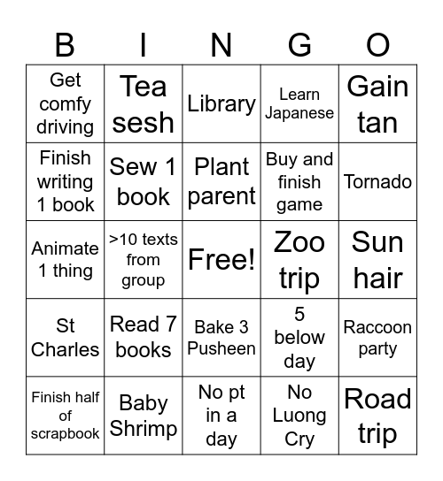 Summer Bingo Card