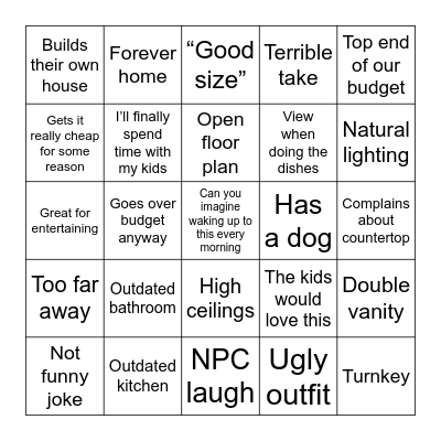 House Show Bingo Card