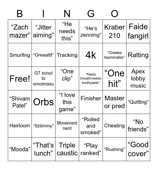 Apex Bingo Card