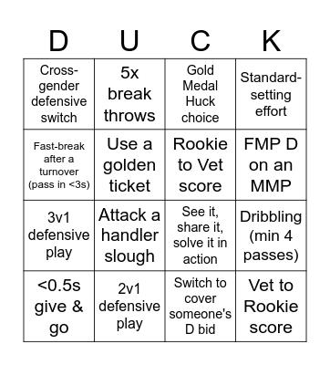 Union Big Cat Dev Block Duck Bingo Card