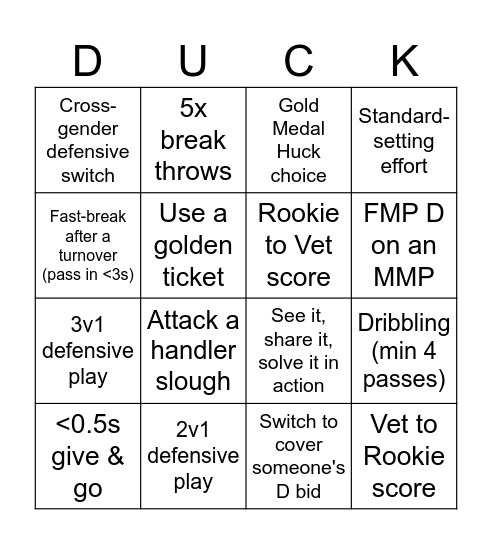 Union Big Cat Dev Block Duck Bingo Card
