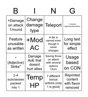 5.5e Unearthed Arcana Bingo Card