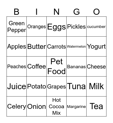 Grocery 2 Bingo Card