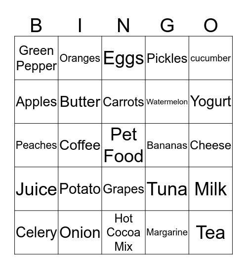 Grocery 2 Bingo Card