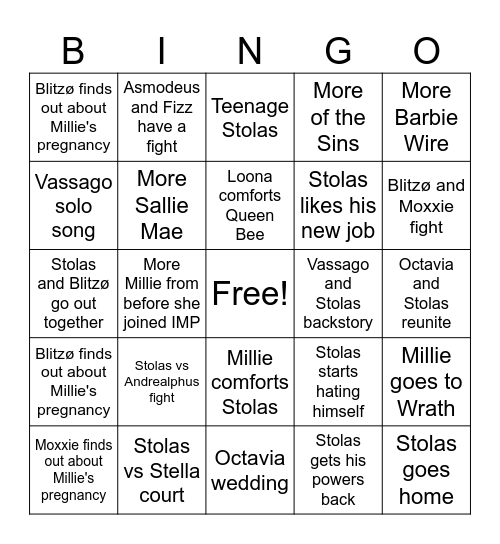 Helluva Boss S3 Bingo Card