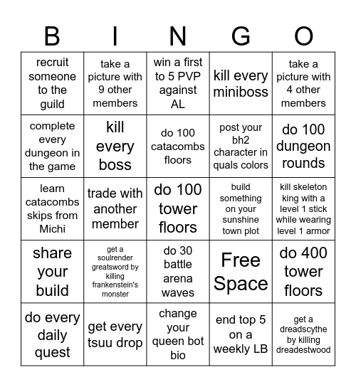 Qualifiers Bingo Card