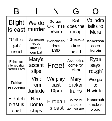 Dnd Bingo 27/04 Bingo Card