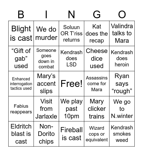 Dnd Bingo 27/04 Bingo Card