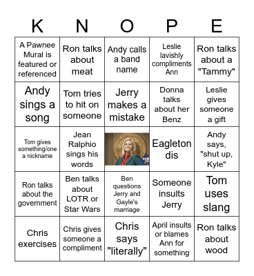 Parks and Rec Bingo Card