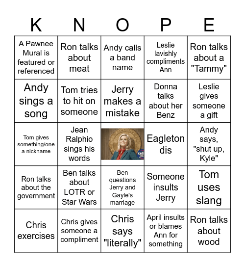 Parks and Rec Bingo Card