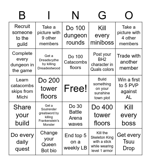 Qualifiers Bingo Card