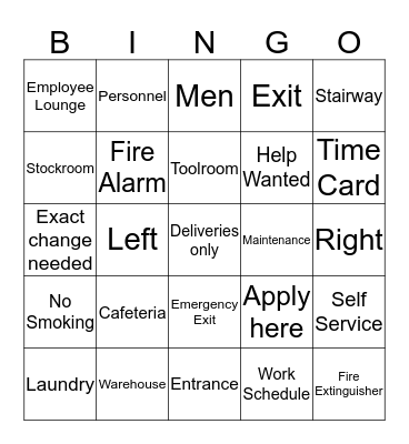 Job/Work Bingo Card