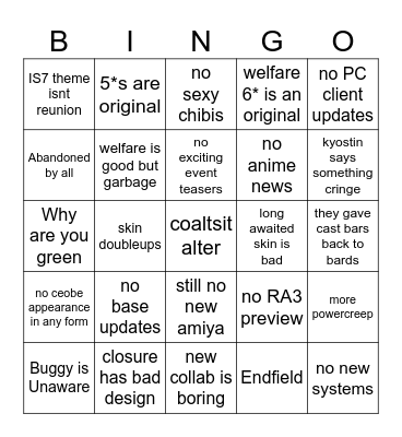coal factory 7th anniversary Bingo Card