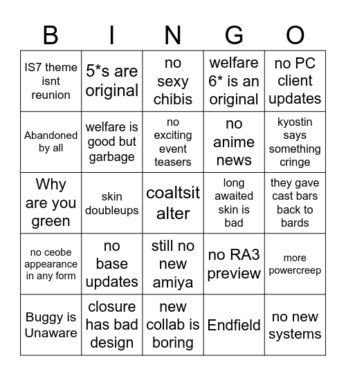 coal factory 7th anniversary Bingo Card