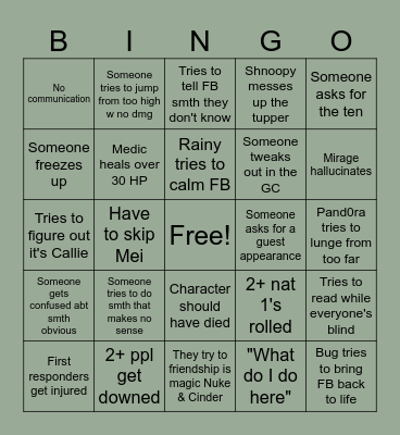 VOTW Predictions Bingo Card