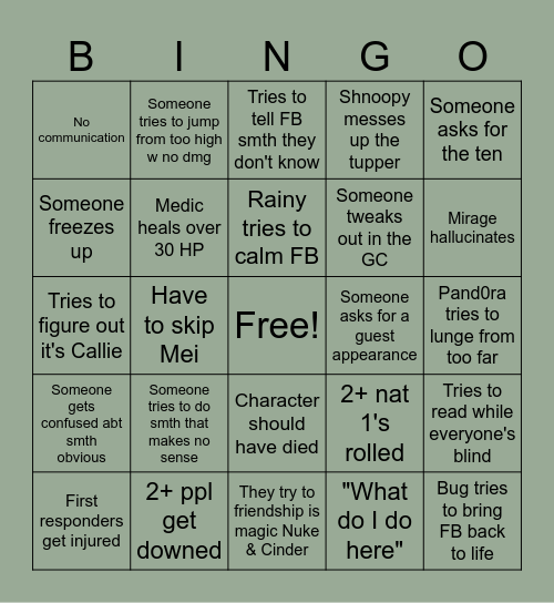 VOTW Predictions Bingo Card