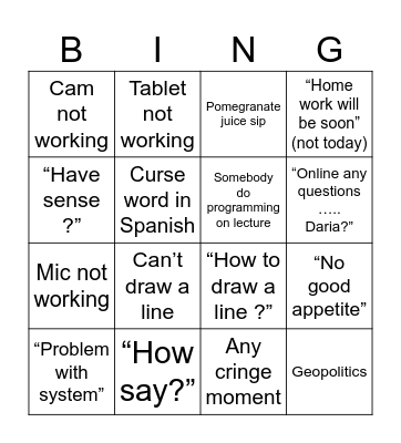 Math Bingo Card