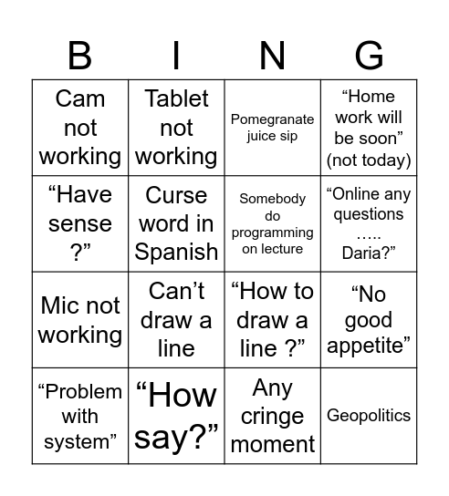 Math Bingo Card