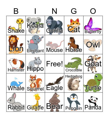 Animal Bingo Card