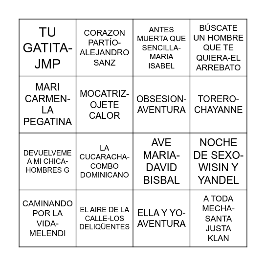 BINGO MUSICAL Bingo Card