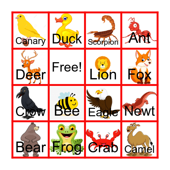 Animals Classification Bingo Card