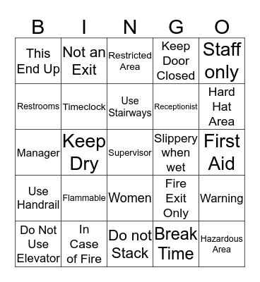 Job/Work 2 Bingo Card
